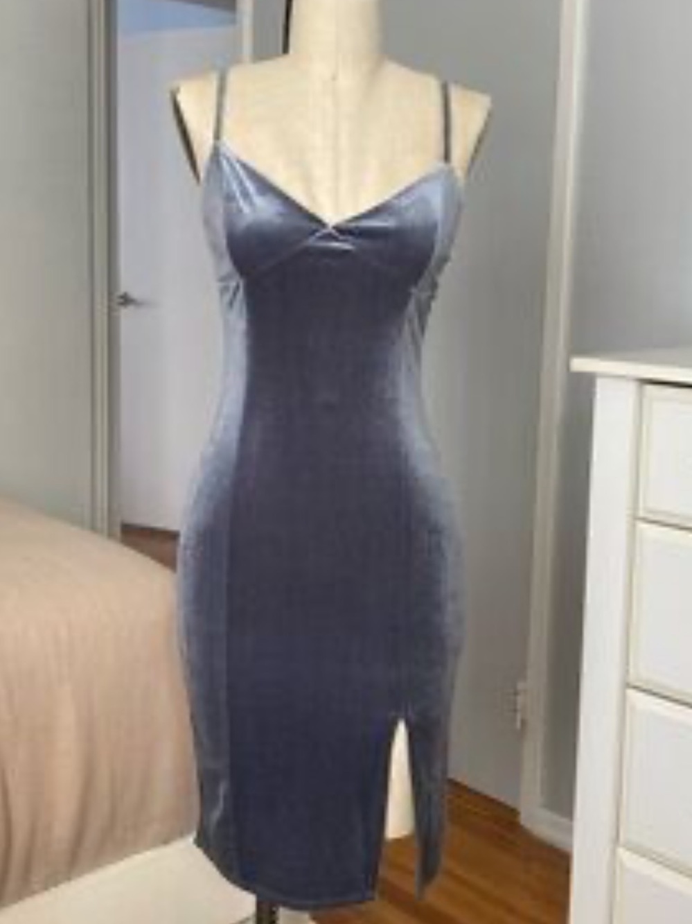 Forever 21 Slate Blue Velvet Slip Midi Dress